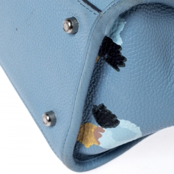 Pre Owned Coach Light Blue Floral Printed Leather Mini Crosby Tote