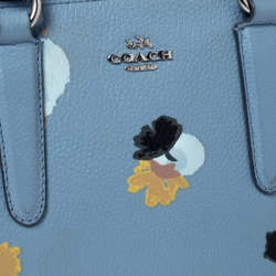 Pre Owned Coach Light Blue Floral Printed Leather Mini Crosby Tote