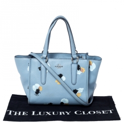 Pre Owned Coach Light Blue Floral Printed Leather Mini Crosby Tote