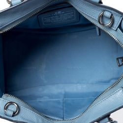 Pre Owned Coach Light Blue Floral Printed Leather Mini Crosby Tote