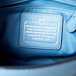 Pre Owned Coach Light Blue Floral Printed Leather Mini Crosby Tote