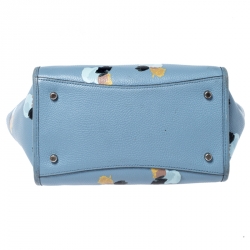 Pre Owned Coach Light Blue Floral Printed Leather Mini Crosby Tote