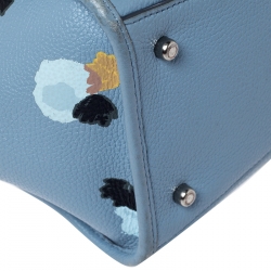 Pre Owned Coach Light Blue Floral Printed Leather Mini Crosby Tote