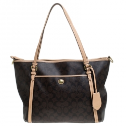 Coach Brown Coated Canvas and Leather Peyton Pocket Tote 