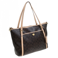 Coach Brown Coated Canvas and Leather Peyton Pocket Tote 