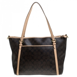 Coach Brown Coated Canvas and Leather Peyton Pocket Tote 