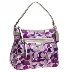 Coach Lilac Signature Canvas and Leather Hobo 