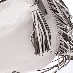Pre Owned Coach Off White Leather Nomad Fringe Hobo