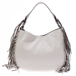 Pre Owned Coach Off White Leather Nomad Fringe Hobo
