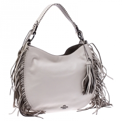 Pre Owned Coach Off White Leather Nomad Fringe Hobo