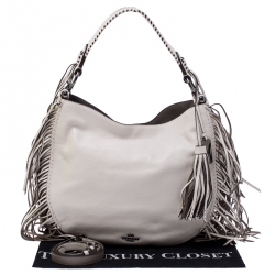 Pre Owned Coach Off White Leather Nomad Fringe Hobo