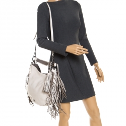 Pre Owned Coach Off White Leather Nomad Fringe Hobo