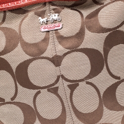 Pre Owned Coach Beige/Orange Signature Canvas and Patent Leather Katarina Hobo