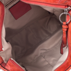 Pre Owned Coach Beige/Orange Signature Canvas and Patent Leather Katarina Hobo