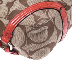 Pre Owned Coach Beige/Orange Signature Canvas and Patent Leather Katarina Hobo