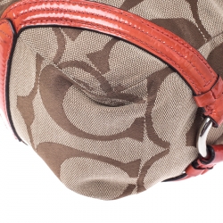 Pre Owned Coach Beige/Orange Signature Canvas and Patent Leather Katarina Hobo