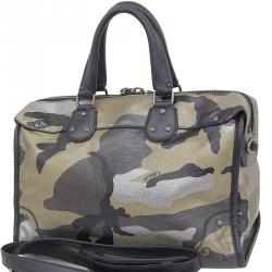 Pre Owned Coach Black/Brown Leather Camouflage Boston Bag 