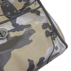 Pre Owned Coach Black/Brown Leather Camouflage Boston Bag 