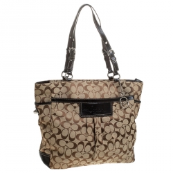 Pre Owned Coach Beige Canvas and Leather Shopper Tote