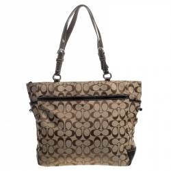 Pre Owned Coach Beige Canvas and Leather Shopper Tote