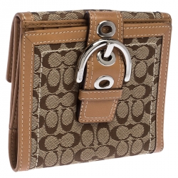  Coach Beige/Tan Signature Canvas and Leather Compact Wallet