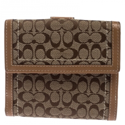  Coach Beige/Tan Signature Canvas and Leather Compact Wallet