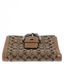  Coach Beige/Tan Signature Canvas and Leather Compact Wallet