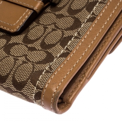  Coach Beige/Tan Signature Canvas and Leather Compact Wallet