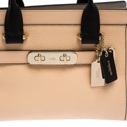 Pre Owned Coach Peach/Black Leather Swagger 27 Tote