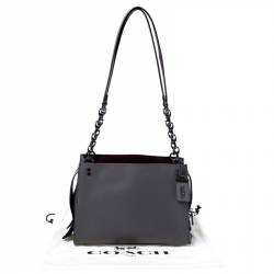 Pre Owned Coach Dark Grey Leather Chain Shoulder Bag