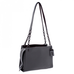 Pre Owned Coach Dark Grey Leather Chain Shoulder Bag