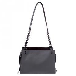 Pre Owned Coach Dark Grey Leather Chain Shoulder Bag