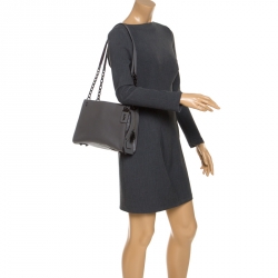 Pre Owned Coach Dark Grey Leather Chain Shoulder Bag