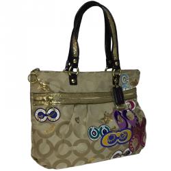 Pre Owned Coach Beige Canvas Tote Bag