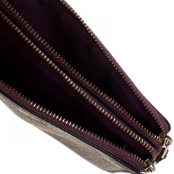Coach Beige/Purple Signature Coated Canvas Double Zip Wristlet Wallet