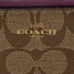 Coach Beige/Purple Signature Coated Canvas Double Zip Wristlet Wallet