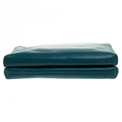 Pre Owned Coach Teal Leather Double Zip Crossbody Bag