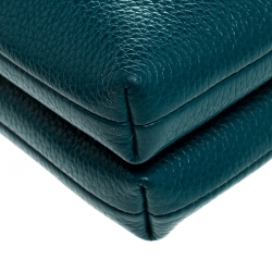 Pre Owned Coach Teal Leather Double Zip Crossbody Bag