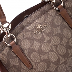 Pre Owned Coach Brown Coated Canvas and Leather Carryall Satchel