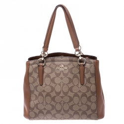 Pre Owned Coach Brown Coated Canvas and Leather Carryall Satchel