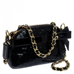 Pre Owned حقيبة كوتش ميني بوبي ترتر أسود وجلد لامع بسلسلة