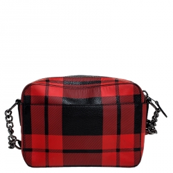 Pre Owned Coach Red/Black Coated Canvas Plaid Turnlock Camera Bag
