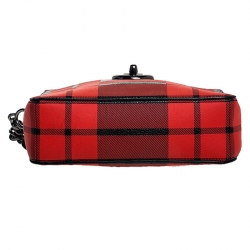 Pre Owned Coach Red/Black Coated Canvas Plaid Turnlock Camera Bag