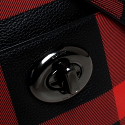 Pre Owned Coach Red/Black Coated Canvas Plaid Turnlock Camera Bag