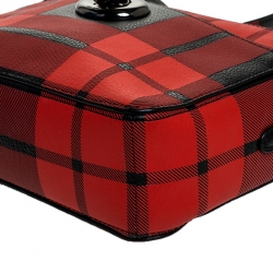 Pre Owned Coach Red/Black Coated Canvas Plaid Turnlock Camera Bag