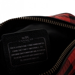 Pre Owned Coach Red/Black Coated Canvas Plaid Turnlock Camera Bag