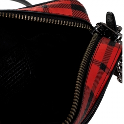 Pre Owned Coach Red/Black Coated Canvas Plaid Turnlock Camera Bag