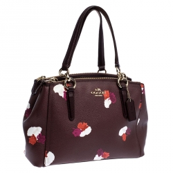 Coach Burgundy Flower Print Coated Canvas Mini Christie Carryall Satchel