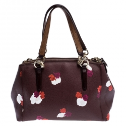 Coach Burgundy Flower Print Coated Canvas Mini Christie Carryall Satchel