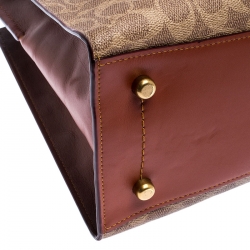 Pre Owned Coach Beige/Brown Coated Canvas and Leather Tote